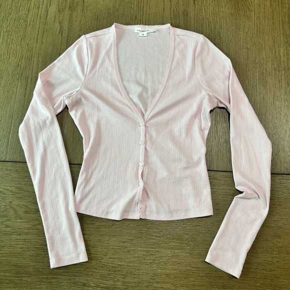 Good American Sweaters - Good American Pointelle Cardigan Size XS Pink